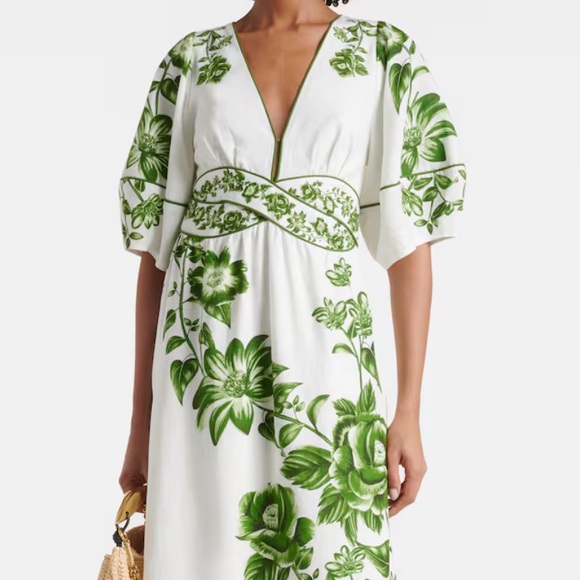 FARM RIO Blue Yard linen-blend midi dress - Picture 4 of 8